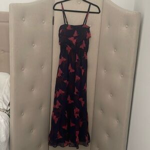 Express Navy Red Pink Spagetti Strap Maxi Sundress w Butterfly Designs XS